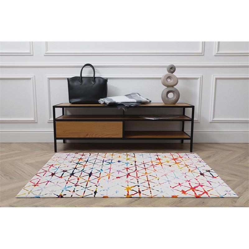 Linon Motif Printed Faux Rabbit Felix Polyester 3'x5' Accent Rug in Ivory