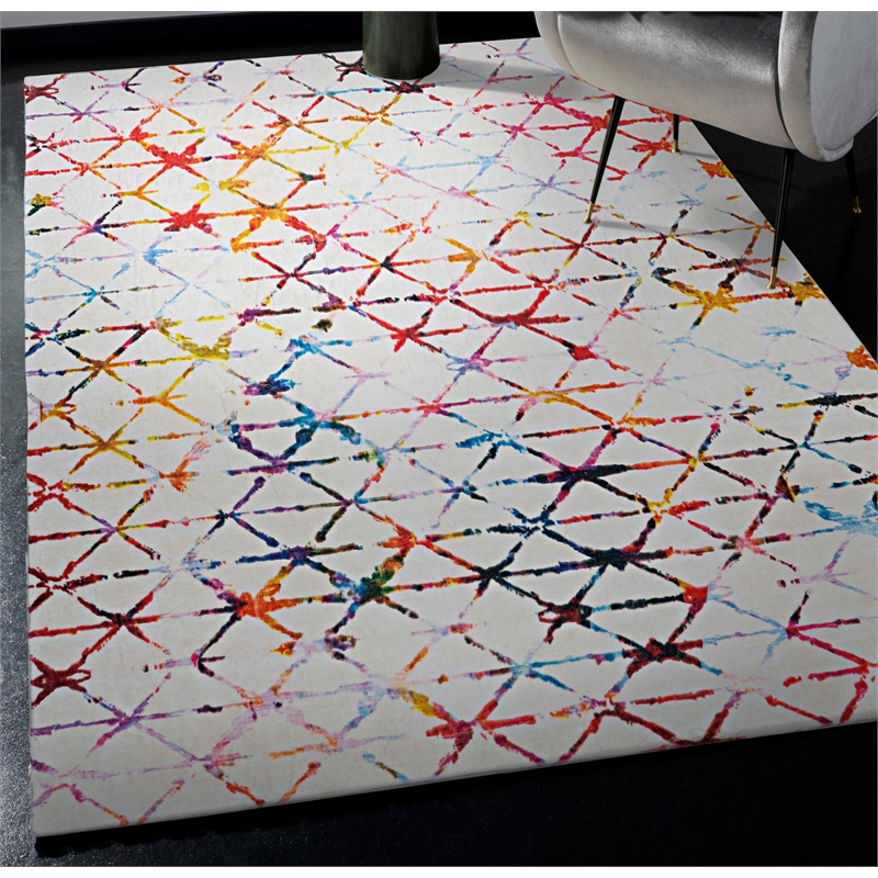 Linon Motif Printed Faux Rabbit Felix Polyester 5'x7' Area Rug in Ivory