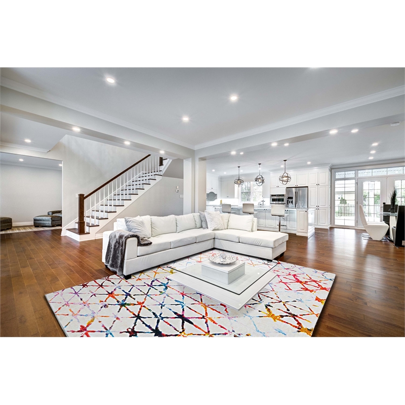 Linon Motif Printed Faux Rabbit Felix Polyester 8'x10' Area Rug in Ivory