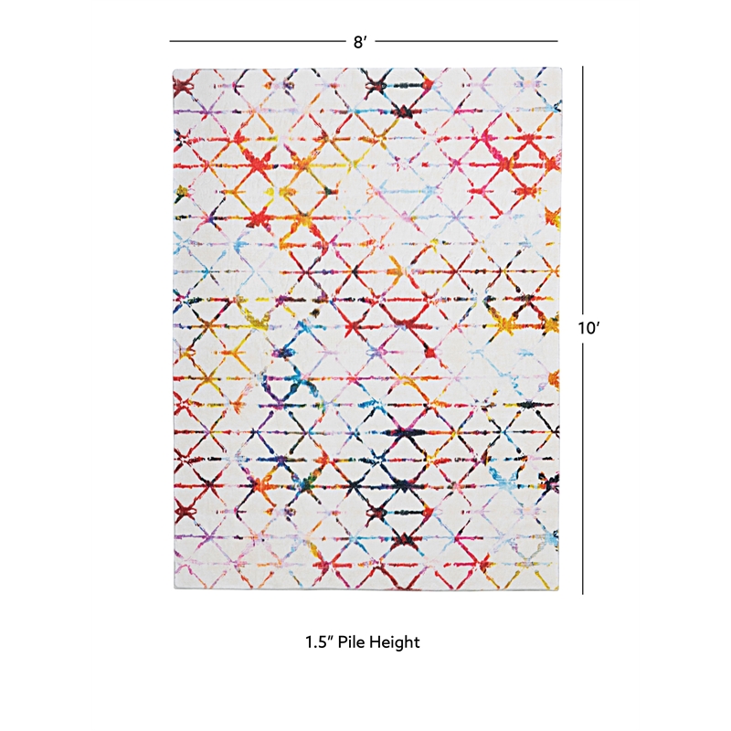 Linon Motif Printed Faux Rabbit Felix Polyester 8'x10' Area Rug in Ivory