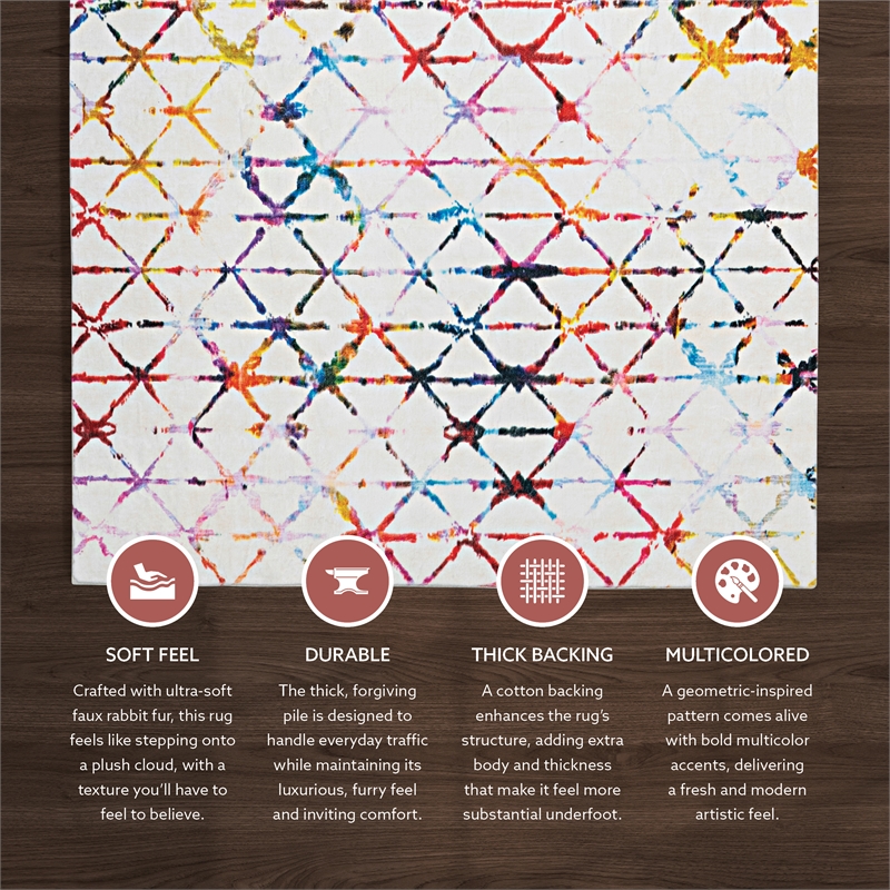 Linon Motif Printed Faux Rabbit Felix Polyester 8'x10' Area Rug in Ivory