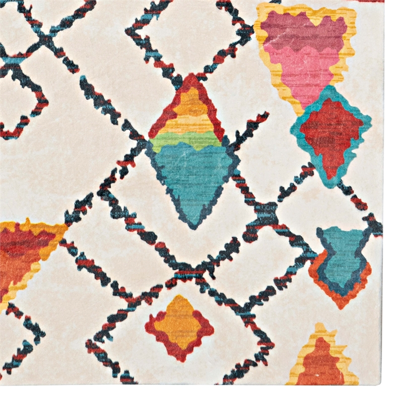 Linon Motif Printed Faux Rabbit Roboto Polyester 3'x5' Accent Rug in Ivory