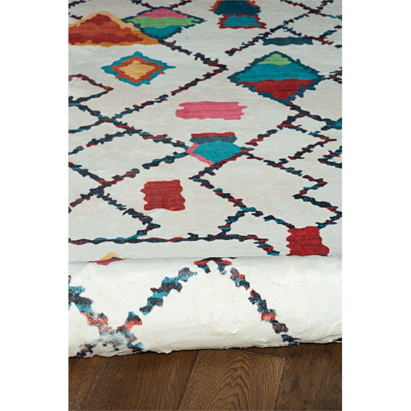 Linon Motif Printed Faux Rabbit Roboto Polyester 5'x7' Area Rug in Ivory