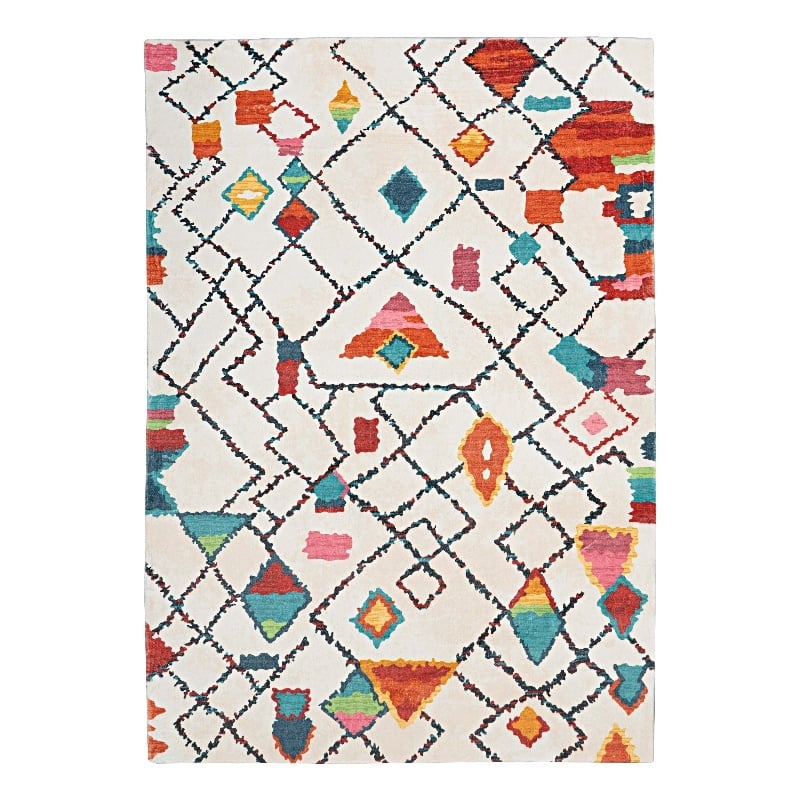 Linon Motif Printed Faux Rabbit Roboto Polyester 5'x7' Area Rug in Ivory