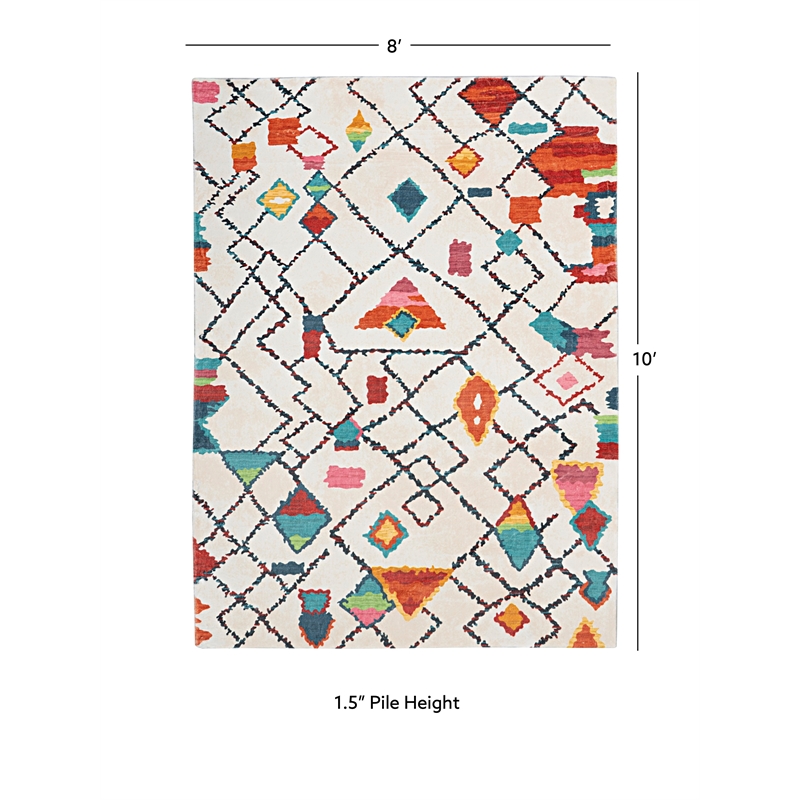 Linon Motif Printed Faux Rabbit Roboto Polyester 8'x10' Area Rug in Ivory