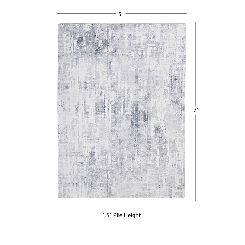 Linon Motif Printed Faux Rabbit Domo Polyester 5'x7' Area Rug in Ivory