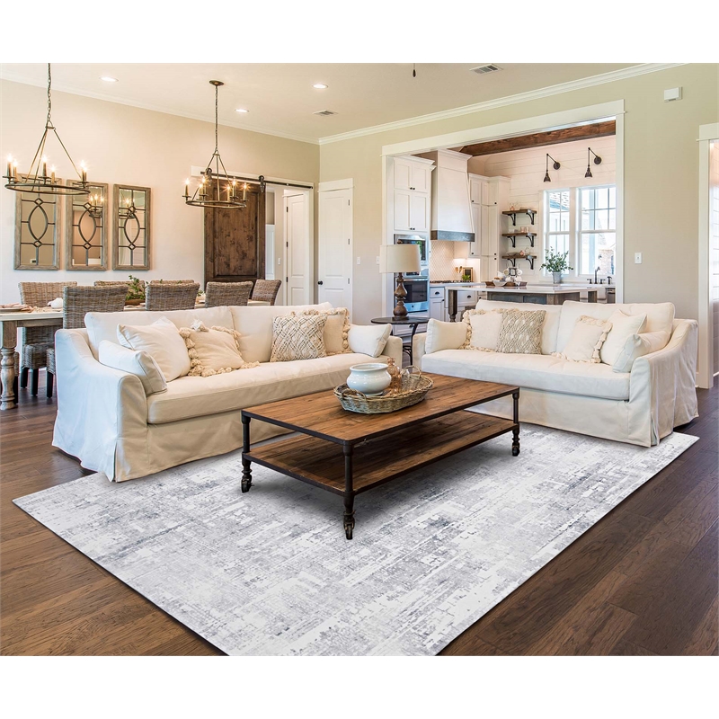 Linon Motif Printed Faux Rabbit Domo Polyester 8'x10' Area Rug in Ivory