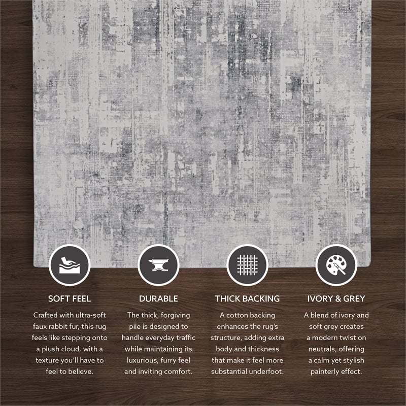 Linon Motif Printed Faux Rabbit Domo Polyester 8'x10' Area Rug in Ivory