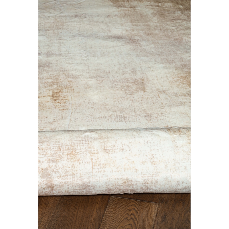 Linon Motif Printed Faux Rabbit Simone Polyester 3'x5' Accent Rug in Ivory