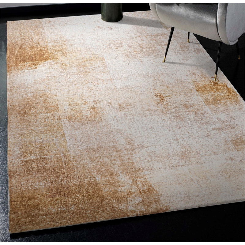 Linon Motif Printed Faux Rabbit Simone Polyester 5'x7' Area Rug in Ivory