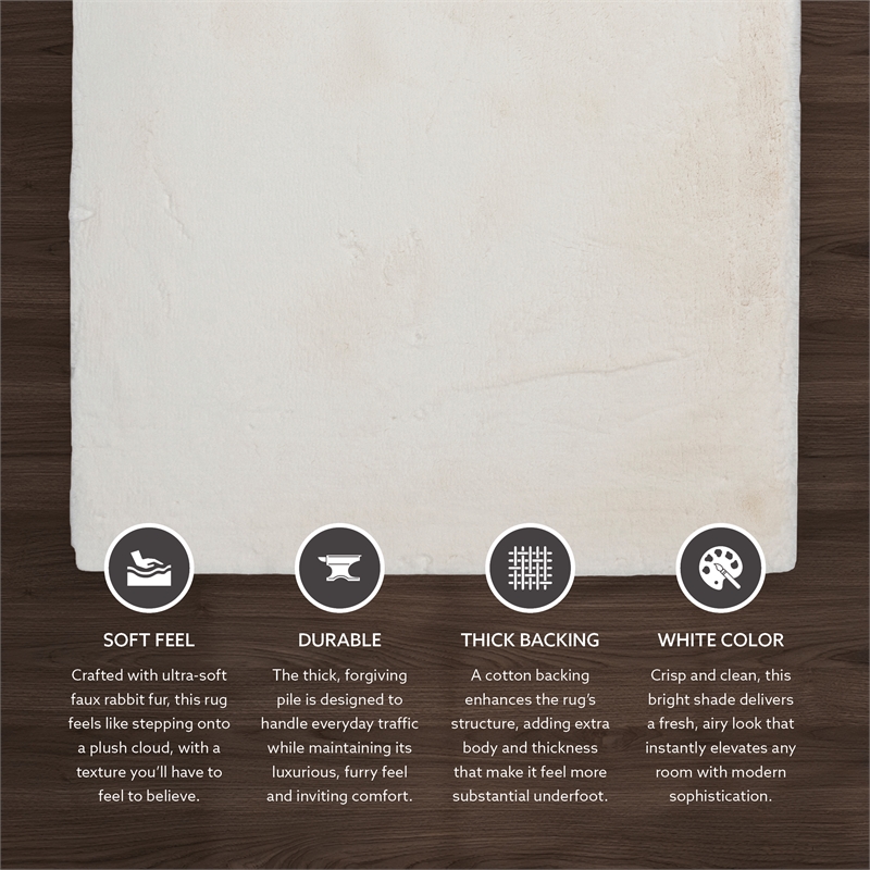 Linon Maven Faux Rabbit Polyester 3'x5' Accent Rug in White