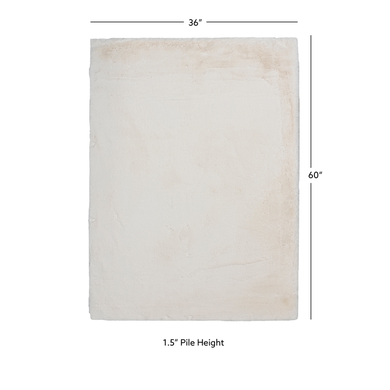 Linon Maven Faux Rabbit Polyester 3'x5' Accent Rug in White