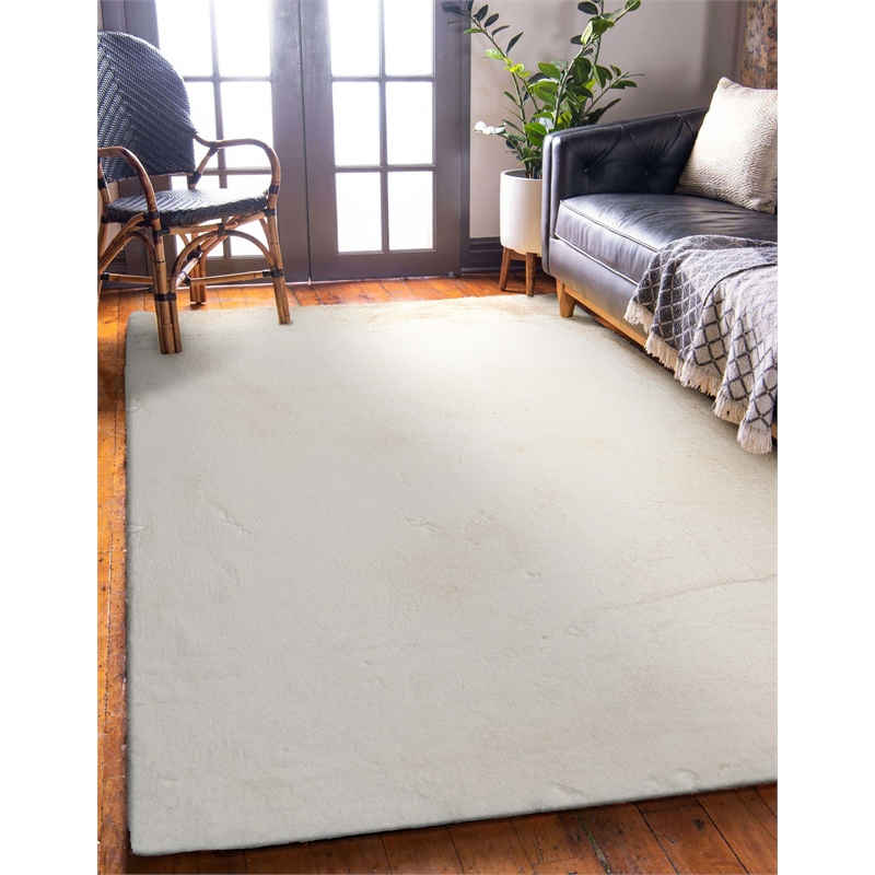 Linon Maven Faux Rabbit Polyester 5'x7' Area Rug in White
