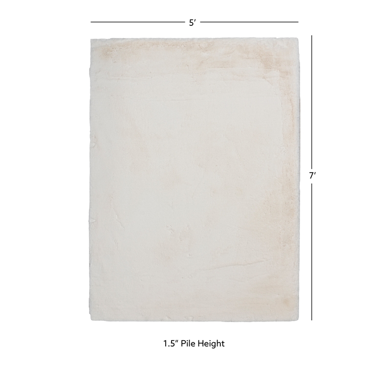 Linon Maven Faux Rabbit Polyester 5'x7' Area Rug in White