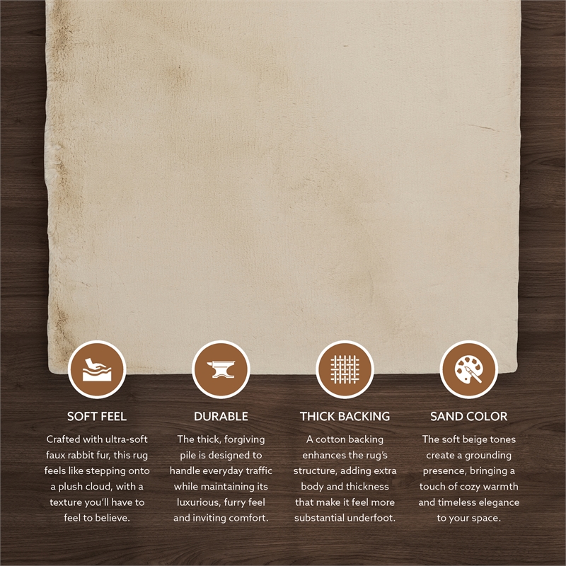 Linon Maven Faux Rabbit Polyester 5'x7' Area Rug in Tan