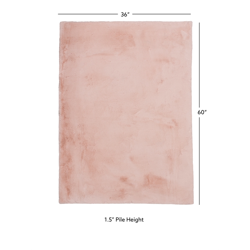 Linon Maven Faux Rabbit Polyester 3'x5' Accent Rug in Pink