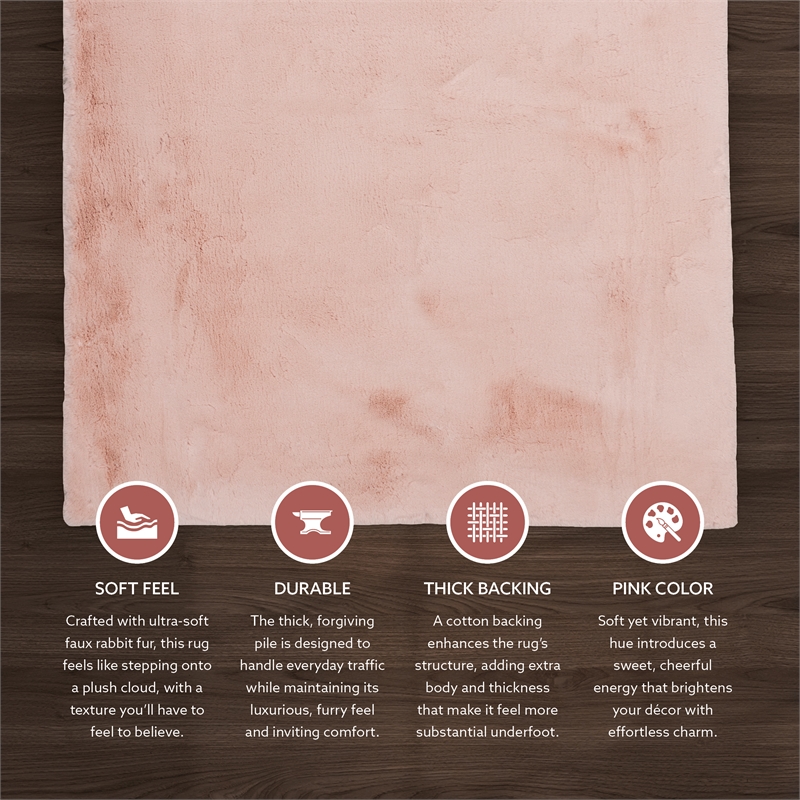 Linon Maven Faux Rabbit Polyester 3'x5' Accent Rug in Pink