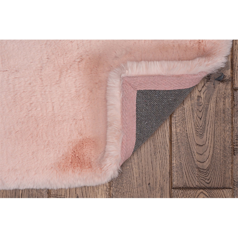 Linon Maven Faux Rabbit Polyester 5'x7' Area Rug in Pink