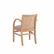 Linon Trent Arm Chair Cream Upholstered Seat Woven Backrest in Natural Beechwood