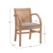 Linon Trent Arm Chair Cream Upholstered Seat Woven Backrest in Natural Beechwood