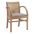 Linon Trent Arm Chair Cream Upholstered Seat Woven Backrest in Natural Beechwood