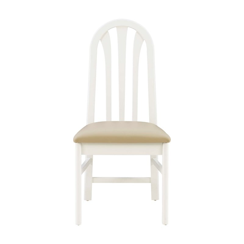 Linon Jerrie Set of 2 Beige Faux Leather Slat Back Dining Chairs in White Wood