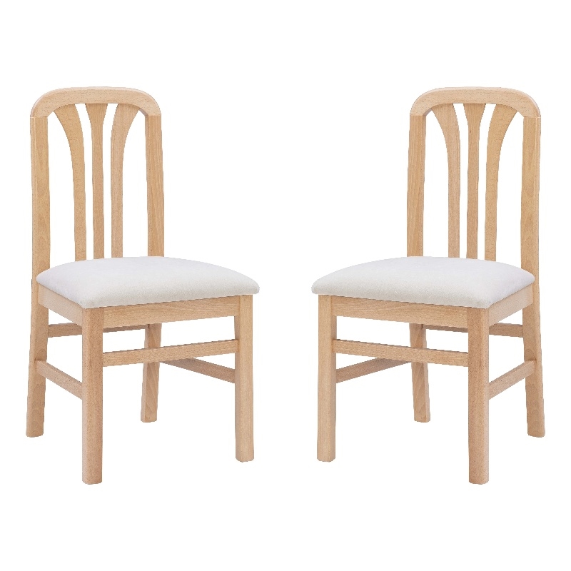 Linon Darlie Set of 2 Slat Back Dining Chairs Beige Padded Seat in Natural Wood