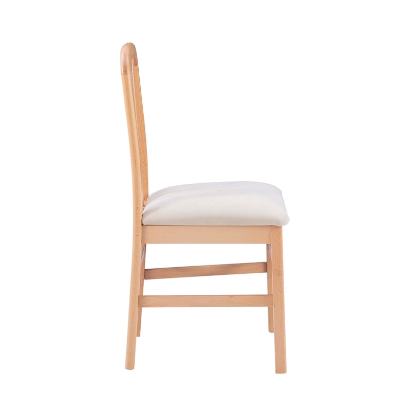 Linon Darlie Set of 2 Slat Back Dining Chairs Beige Padded Seat in Natural Wood