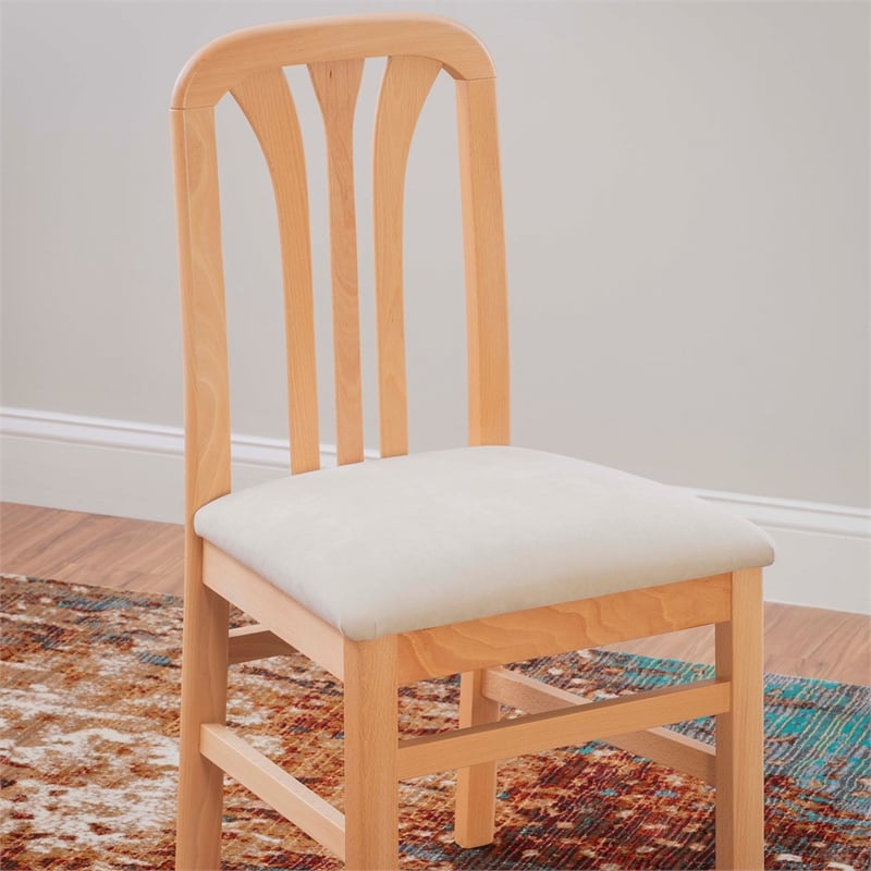 Linon Darlie Set of 2 Slat Back Dining Chairs Beige Padded Seat in Natural Wood