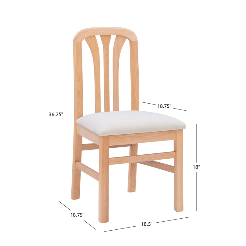 Linon Darlie Set of 2 Slat Back Dining Chairs Beige Padded Seat in Natural Wood