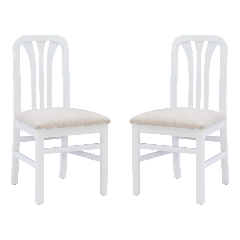 Linon Darlie Set of 2 Dining Chairs Grey Upholstered Seat in White Beechwood