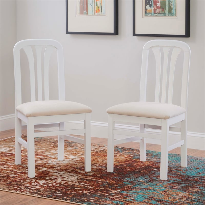 Linon Darlie Set of 2 Dining Chairs Grey Upholstered Seat in White Beechwood
