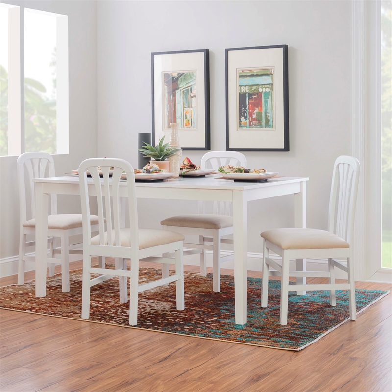 Linon Darlie Set of 2 Dining Chairs Grey Upholstered Seat in White Beechwood
