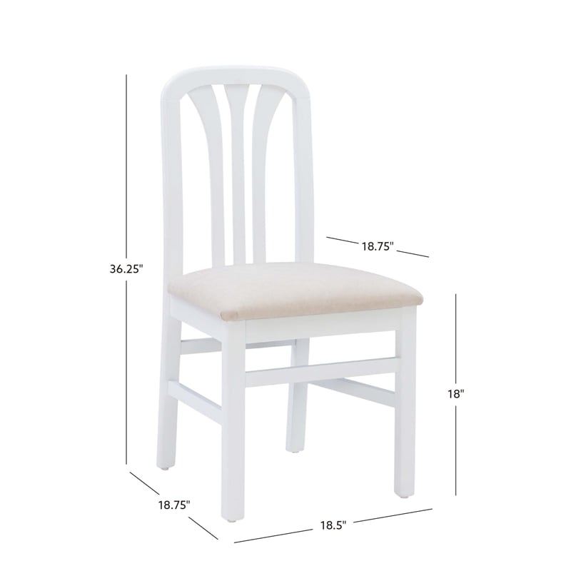 Linon Darlie Set of 2 Dining Chairs Grey Upholstered Seat in White Beechwood