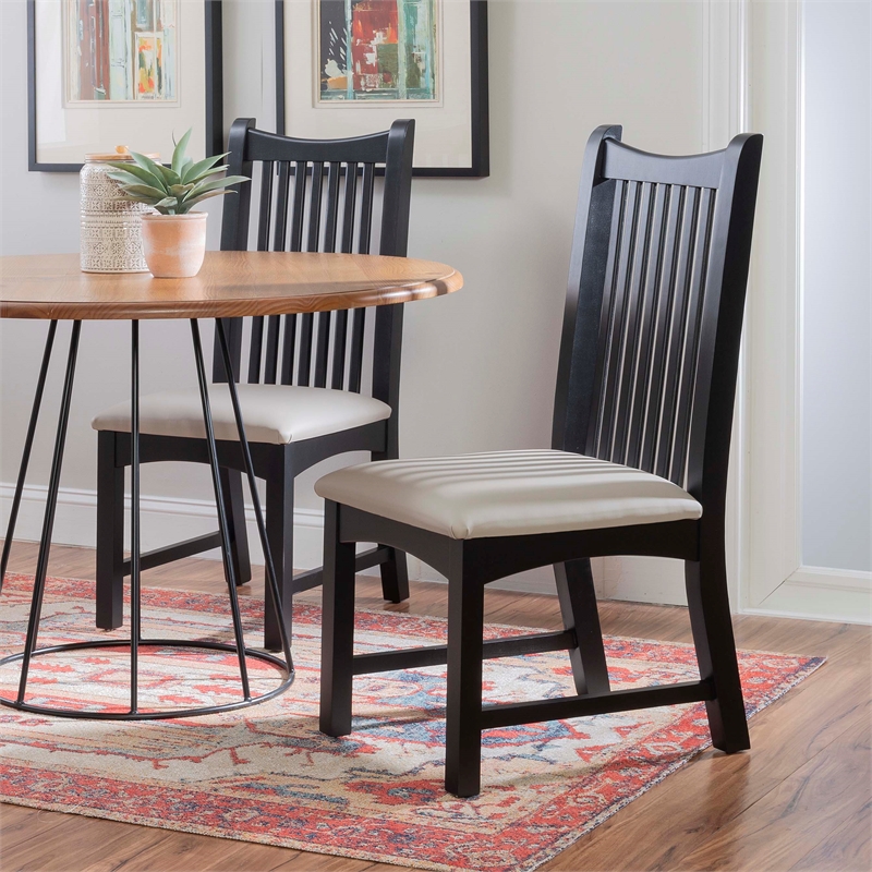 Linon Maldon Beechwood Chairs Set of 2 With Upholstered Seat in Black