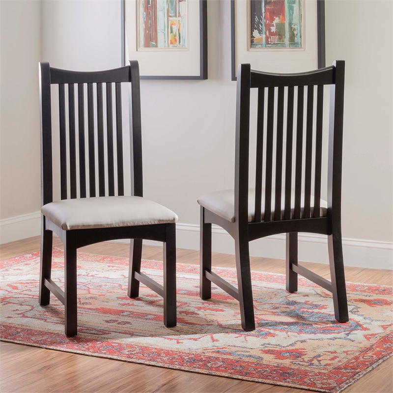 Linon Maldon Beechwood Chairs Set of 2 With Upholstered Seat in Black