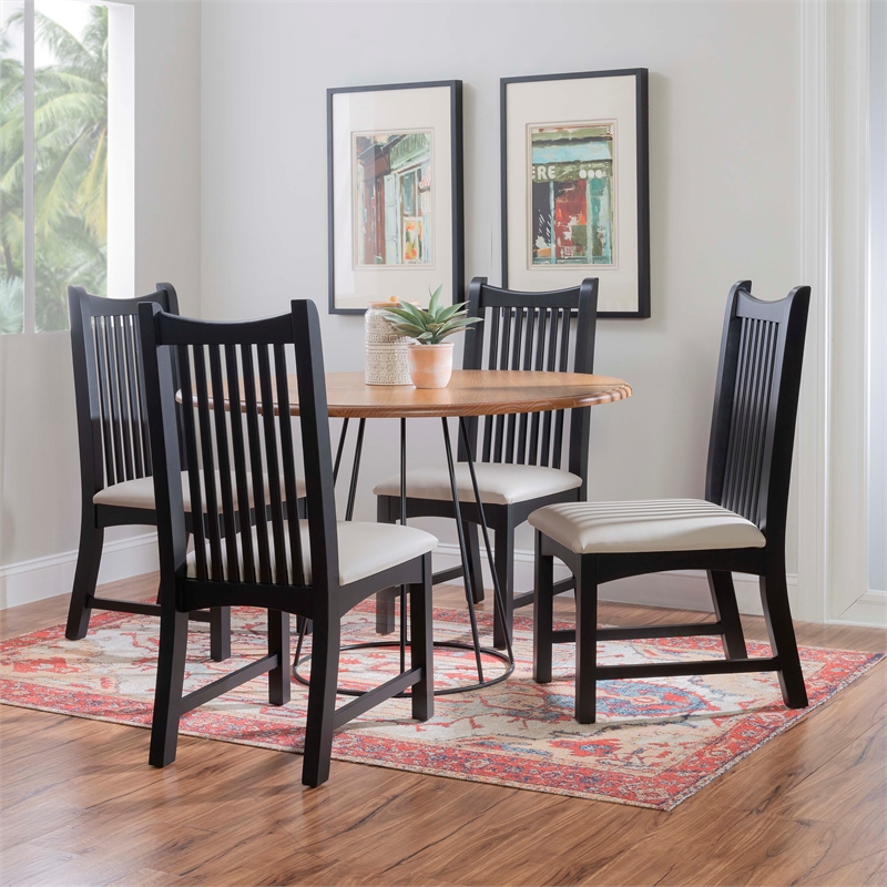 Linon Maldon Beechwood Chairs Set of 2 With Upholstered Seat in Black