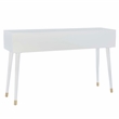 Linon Alick Wood Geo Texture Console Table Drawers Gold Hardware in Glossy White