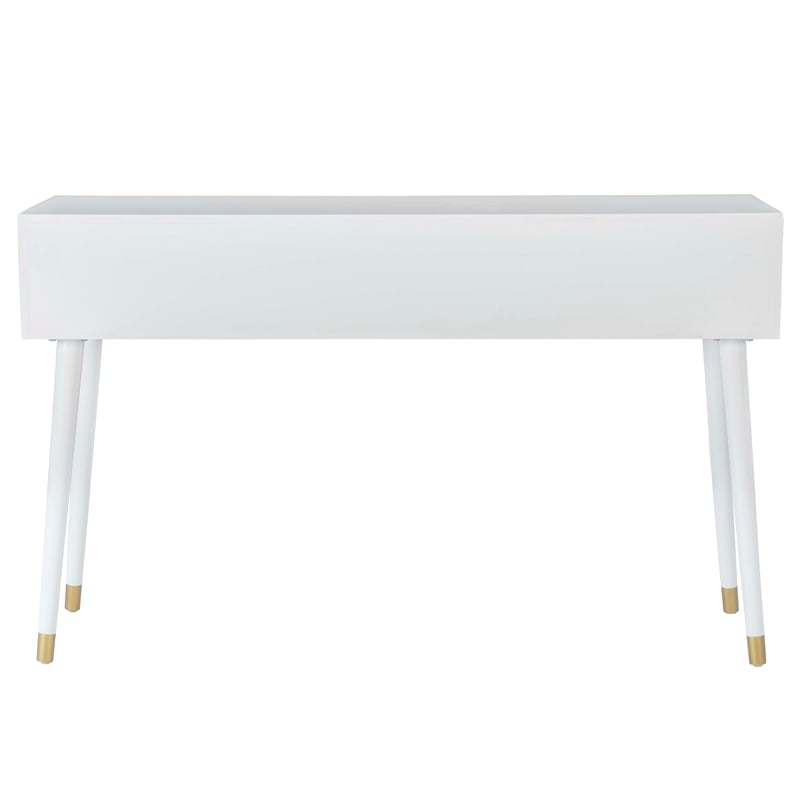 Linon Alick Wood Geo Texture Console Table Drawers Gold Hardware in Glossy White