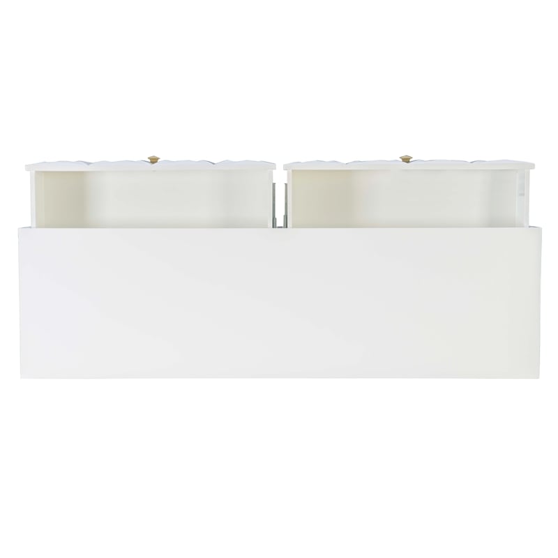 Linon Alick Wood Geo Texture Console Table Drawers Gold Hardware in Glossy White