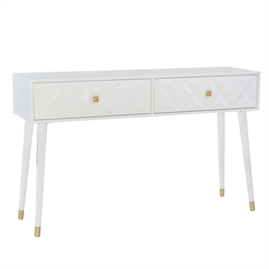 linon alick geo pine wood console table in white