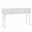 Linon Alick Wood Geo Texture Console Table Drawers Gold Hardware in Glossy White