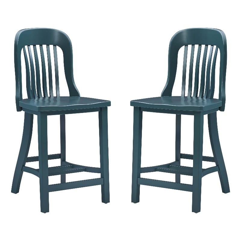 Linon Roxana Wood Commercial Grade Slat Back Counter Stools Set of 2 in Green
