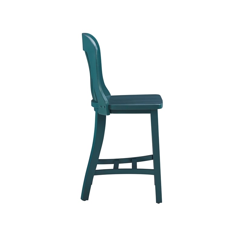 Linon Roxana Wood Commercial Grade Slat Back Counter Stools Set of 2 in Green