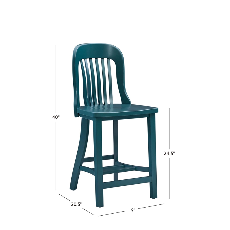 Linon Roxana Wood Commercial Grade Slat Back Counter Stools Set of 2 in Green