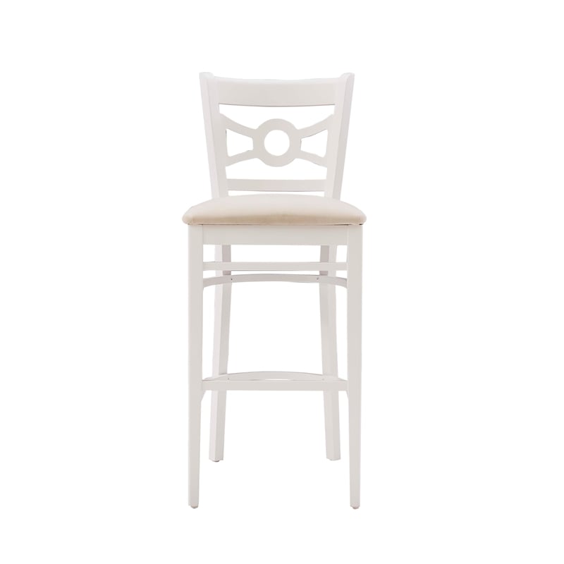 Linon Ederlee Set of Two Barstools Beige Padded Seat Frame in White Solid Wood