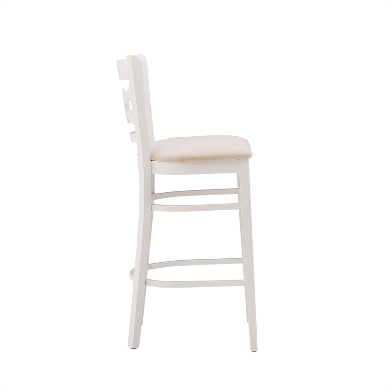 Linon Ederlee Set of Two Barstools Beige Padded Seat Frame in White Solid Wood
