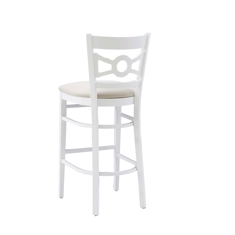 Linon Ederlee Set of Two Barstools Beige Padded Seat Frame in White Solid Wood