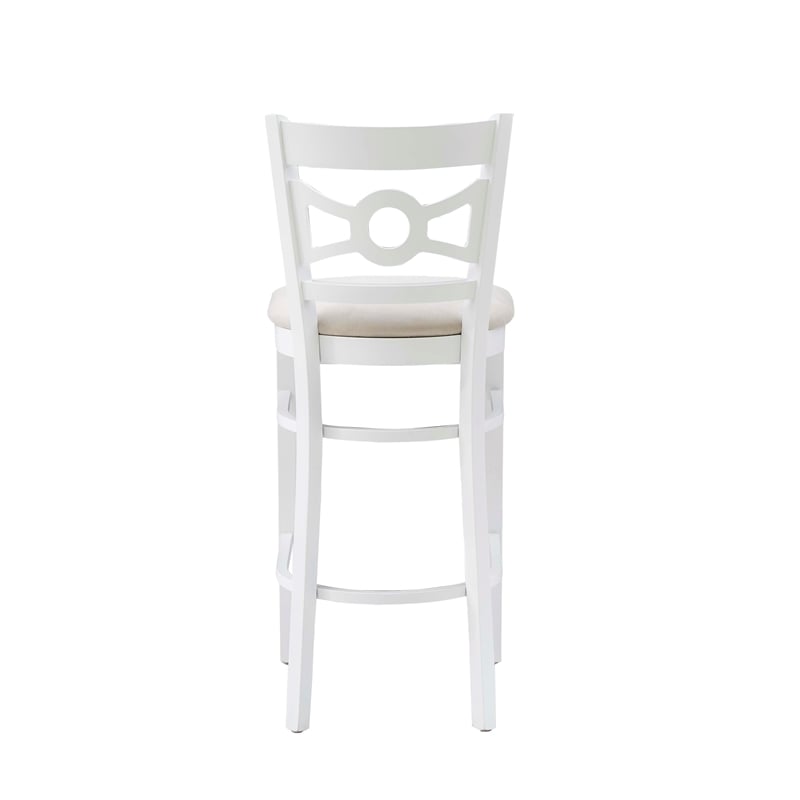 Linon Ederlee Set of Two Barstools Beige Padded Seat Frame in White Solid Wood