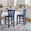Linon Flint Lattice Back Counter Stools Set of 2 in Glossy Navy Beechwood